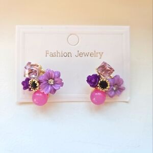 Fashion Jewelry Pink and Purple Floral Earrings